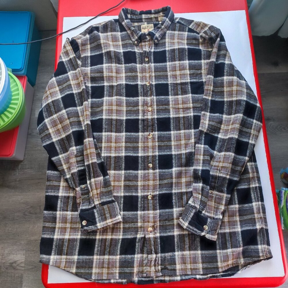 Red Head casual button down flannel shirt brown grey plaid men's size 2XLT